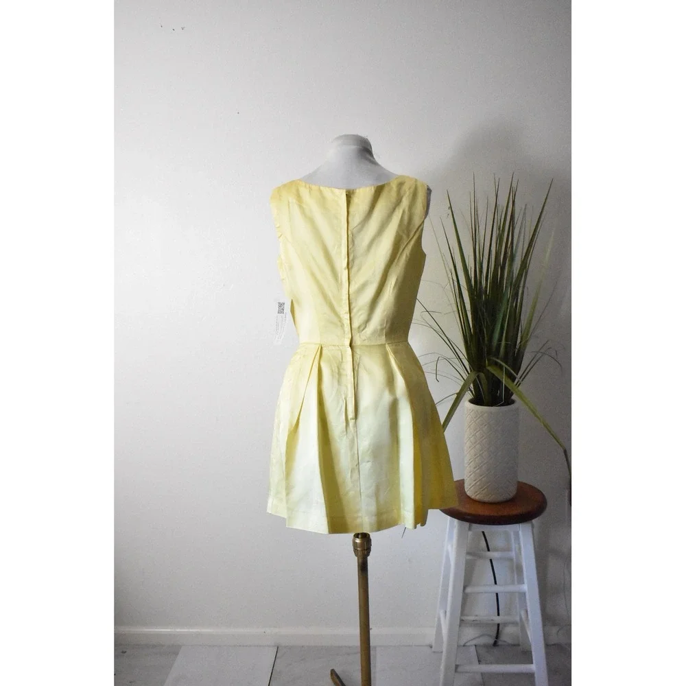 Mini Dress Womens XS Yellow 60s Mod Pleated Sleeveless Cocktail Retro - Picture 4 of 8
